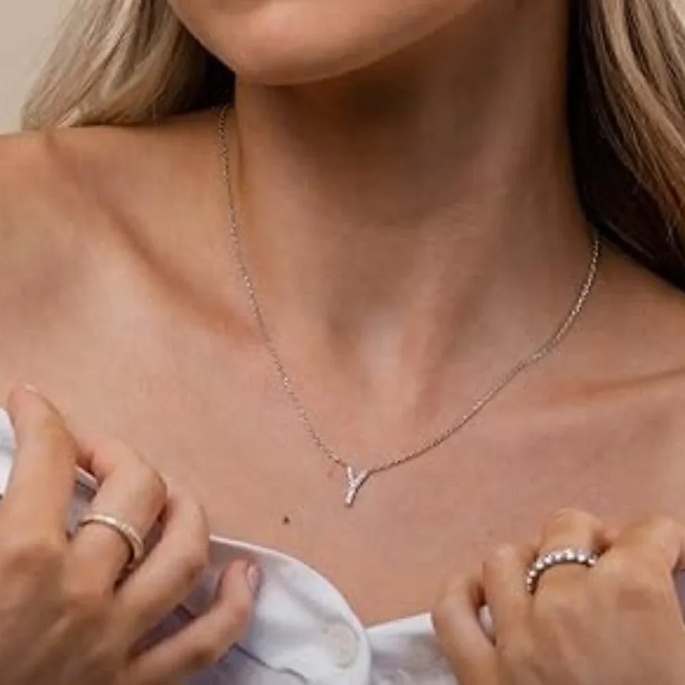 14K Yellow Gold Initial Necklace Letter Dainty Diamond Gift Present P - Z